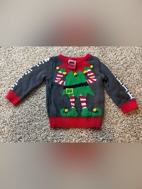 Baby Toddler Elf Christmas Sweater 6-9 Months Gray Red Holiday Knit